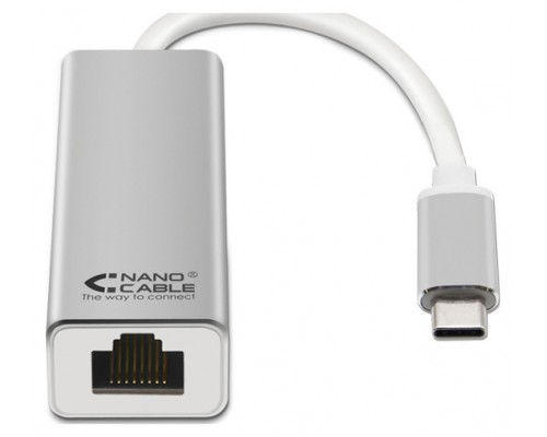CONVERSOR USB-C A ETHERNET 10/100/1000 Mbps 15 CM PLATA NANOCABLE
