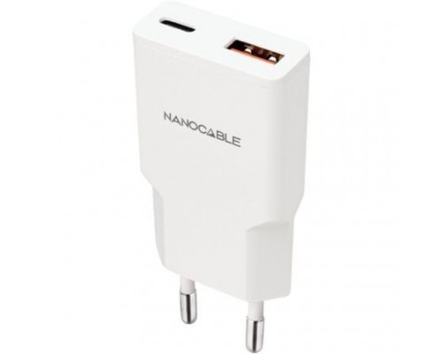 CARGADOR PARED 1XUSB-C PD 1xUSB-A/QC 20W BLANCO NANOCABLE
