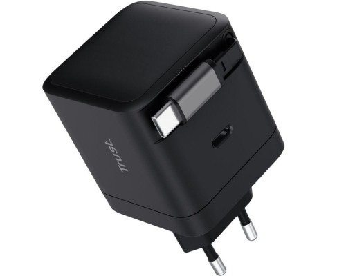 CARGADOR PARED/VIAJE USB-C 65W + CABLE USB-C RETRACTIL MAXO NEGRO TRUST