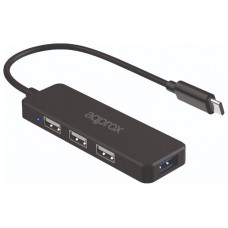 HUB 3 PUERTOS USB 2.0 + 1 PUERTO USB 3.0 TYPE C NEGRO APPROX
