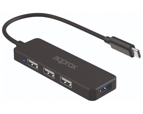 HUB 3 PUERTOS USB 2.0 + 1 PUERTO USB 3.0 TYPE C NEGRO APPROX