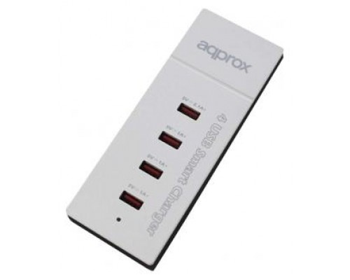 CARGADOR VIAJE/PARED 4 PUERTOS USB 1x2A + 3x1A BLANCO APPROX-AA3 CARGADOR VIAJE/PARED 4 PUERTOS USB 1x2A + 3x1A BLANCO APPROX