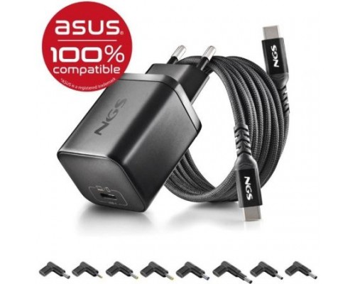 CARGADOR PARED GaN + CABLE 1.5 M USB-C + 8 CLAVIJAS ASUS 65W NEGRO NGS