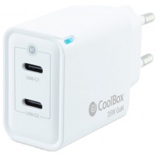 CARGADOR PARED/VIAJE 3.0 GaN USB-C/PD + USB-C 35W BLANCO COOLBOX