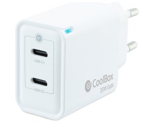 CARGADOR PARED/VIAJE 3.0 GaN USB-C/PD + USB-C 35W BLANCO COOLBOX