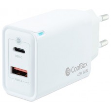 CARGADOR PARED/VIAJE 3.0 GaN USB-C/PD + USB-A 45W BLANCO COOLBOX