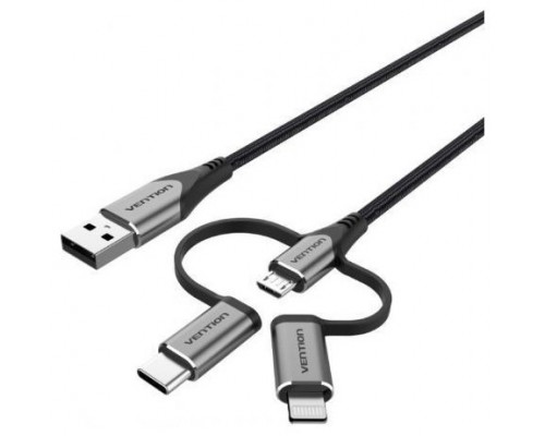 CABLE USB 2.0/M MICRO USB/M-USB-C/M-LIGHTNING-M 1 M GRIS VENTION