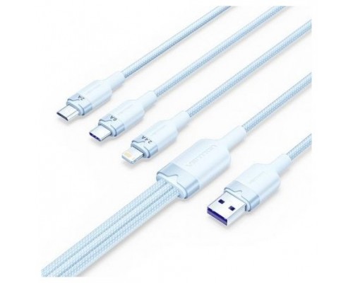 CABLE USB 2.0 A USB-C + MICROUSB/M + LIGHTNING 1.5 M AZUL VENTION-AA2 CABLE USB 2.0 A USB-C + MICROUSB/M + LIGHTNING 1.5 M AZUL VENTION