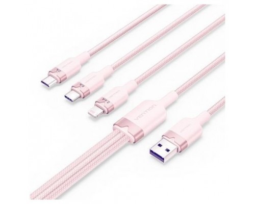CABLE USB 2.0 A USB-C + MICROUSB/M + LIGHTNING TRENZADO 1.5 M ROSA VENTION