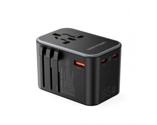 CARGADOR PARED UNIVERSAL TOMA DE CORRIENTE/2xUSB-C/USB-A 65W NEGRO VENTION