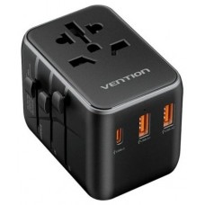 CARGADOR PARED UNIVERSAL TOMA DE CORRIENTE/USB-C/2xUSB-A 65W NEGRO VENTION