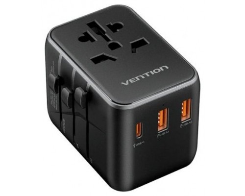 CARGADOR PARED UNIVERSAL TOMA DE CORRIENTE/USB-C/2xUSB-A 65W NEGRO VENTION