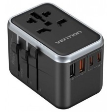 CARGADOR PARED UNIVERSAL TOMA DE CORRIENTE/2xUSB-C/2xUSB-A 65W NEGRO VENTION