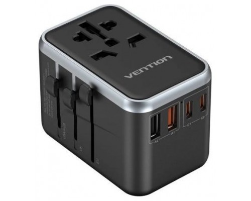CARGADOR PARED UNIVERSAL TOMA DE CORRIENTE/2xUSB-C/2xUSB-A 65W NEGRO VENTION