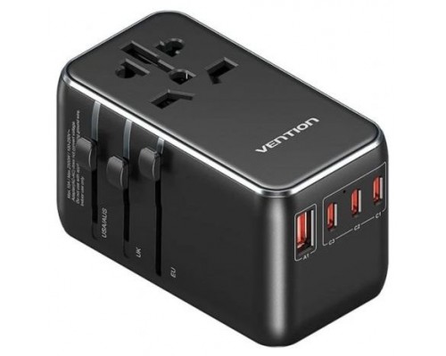 CARGADOR PARED UNIVERSAL TOMA DE CORRIENTE/3xUSB-C/USB-A 120W NEGRO VENTION-AA15 CARGADOR PARED UNIVERSAL TOMA DE CORRIENTE/3xUSB-C/USB-A 120W NEGRO VENTION