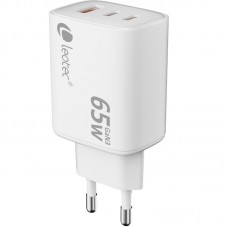 CARGADOR PARED/VIAJE ULTRA SLIM 2xUSB-C/PD + USB-A 65W BLANCO LEOTEC