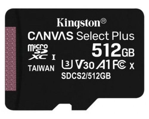 MICRO SD 512 GB CANVAS SELECT PLUS  1 ADAP. CLASS 10 KINGSTON
