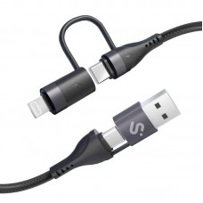 CABLE TOP 4 EN 1 60W USB-A/2xUSB-C/LIGHTNING 1 M NEGRO SUBBLIM-AA3 CABLE TOP 4 EN 1 60W USB-A/2xUSB-C/LIGHTNING 1 M NEGRO SUBBLIM