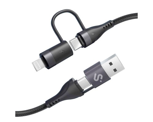 CABLE TOP 4 EN 1 60W USB-A/2xUSB-C/LIGHTNING 1 M NEGRO SUBBLIM