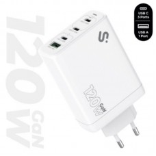 CARGADOR PARED/VIAJE 3xUSB-C + USB/A GaN 120W PD BLANCO SUBBLIM