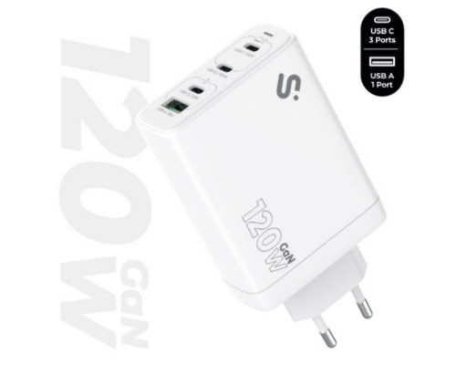 CARGADOR PARED/VIAJE 3xUSB-C + USB/A GaN 120W PD BLANCO SUBBLIM
